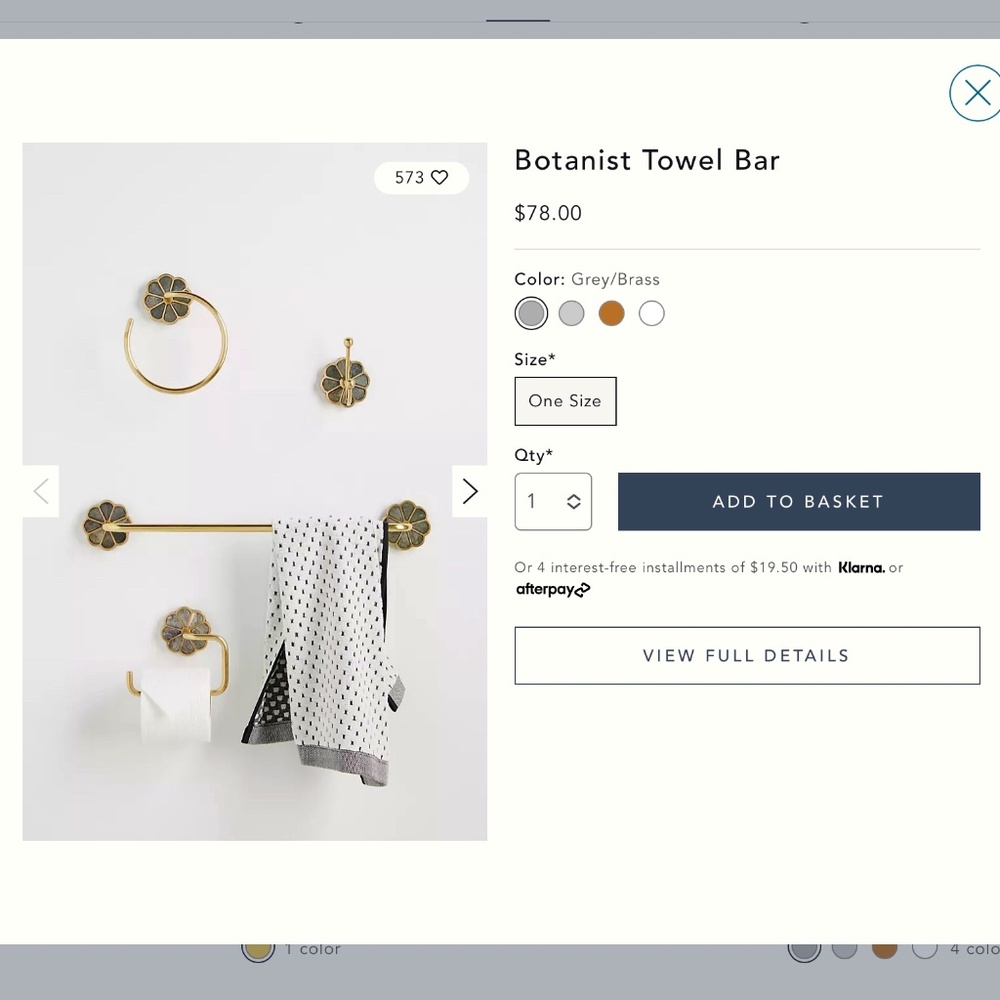 Anthropologie Home - Bathroom Hardware/Botanist Collection - 5 Piece Set